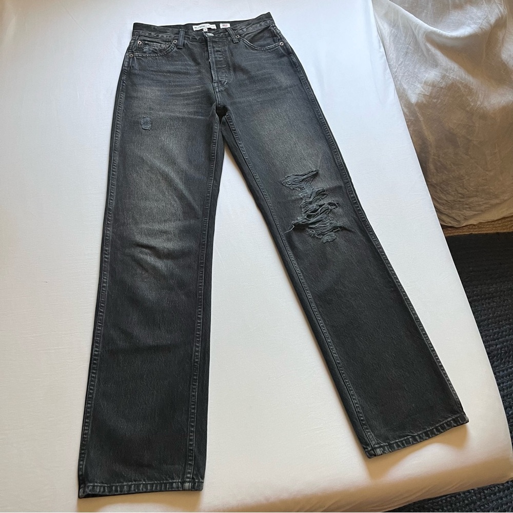 RE/DONE black dark grey distressed straight leg denim jeans